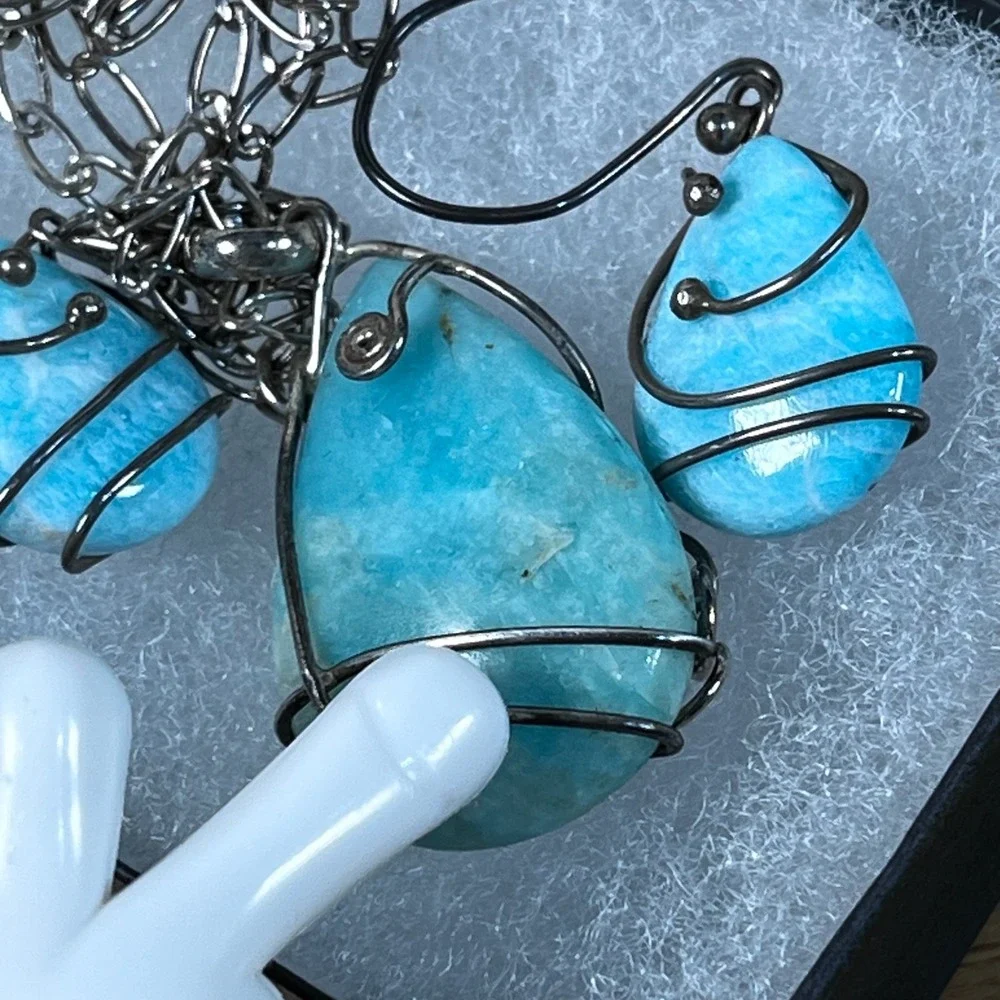 Teardrop Gemstone Wire Wrapped Pendant Necklace and Matching Dangle Earrings Set